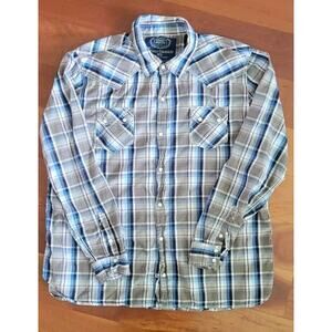 GPH Supply Company Shirt Mens XXL BlueTanPearl Snap Long Sleeve Button Up Pocket